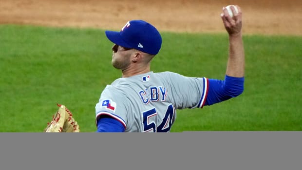 Apr 23, 2021; Chicago, Illinois, USA; Texas Rangers starting pitcher Kyle Cody (54) throws a pitch against the Chicago White Sox during the sixth inning at Guaranteed Rate Field. Mandatory Credit: Mike Dinovo-USA TODAY Sports